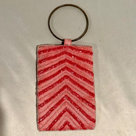 Vintage Pink Silk Beaded Wristlet Purse Evening Hand Bag Boho Barbiecore - Picture 1 of 4